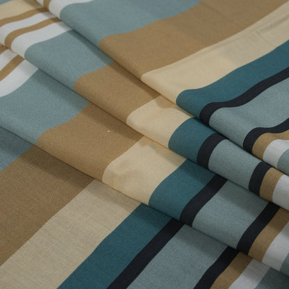 Cotton Voile - Blue and Beige Stripes - Krishna's Meditation Print - Mood Exclusive Surya Collection