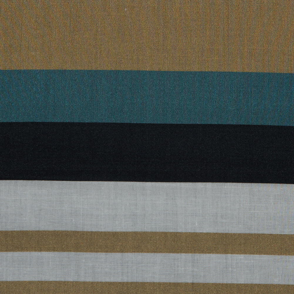 Cotton Voile - Blue and Beige Stripes - Krishna's Meditation Print - Mood Exclusive Surya Collection