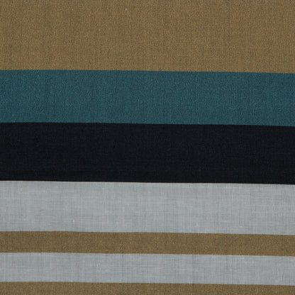 Cotton Voile - Blue and Beige Stripes - Krishna's Meditation Print - Mood Exclusive Surya Collection