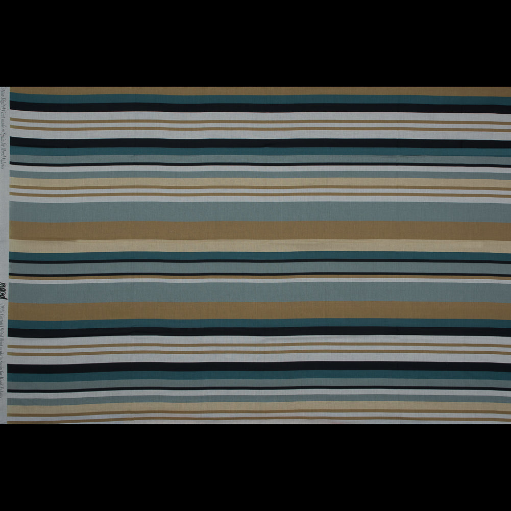 Cotton Voile - Blue and Beige Stripes - Krishna's Meditation Print - Mood Exclusive Surya Collection