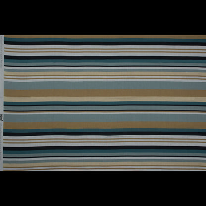 Cotton Voile - Blue and Beige Stripes - Krishna's Meditation Print - Mood Exclusive Surya Collection