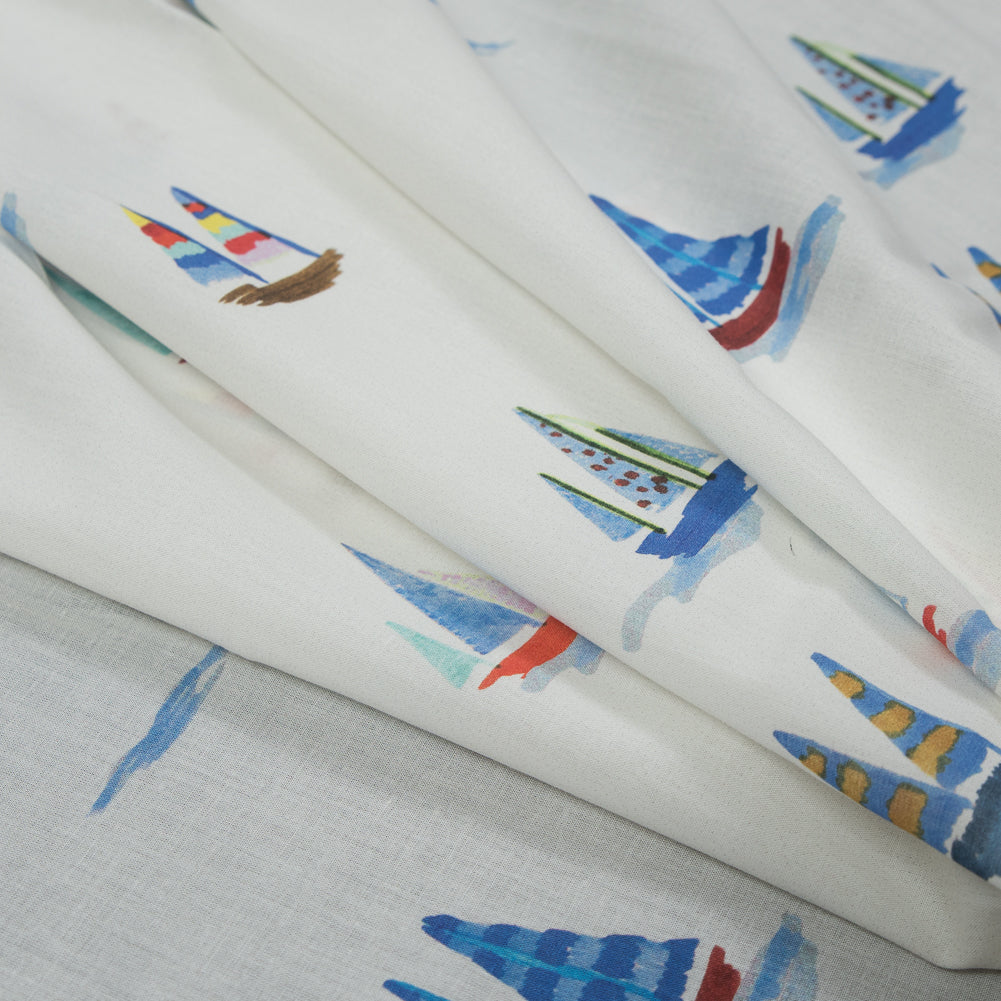 Cotton Voile - White and Blue Sailboats - Manu's Peace Print - Mood Exclusive Surya Collection