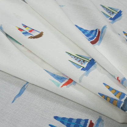 Cotton Voile - White and Blue Sailboats - Manu's Peace Print - Mood Exclusive Surya Collection