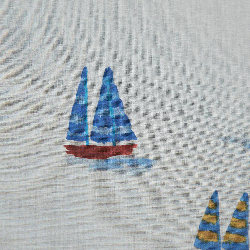 Cotton Voile - White and Blue Sailboats - Manu's Peace Print - Mood Exclusive Surya Collection