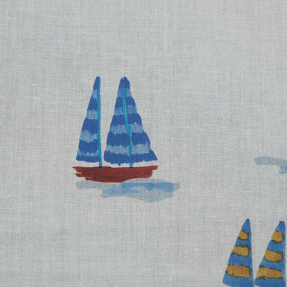 Cotton Voile - White and Blue Sailboats - Manu's Peace Print - Mood Exclusive Surya Collection