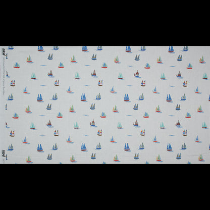 Cotton Voile - White and Blue Sailboats - Manu's Peace Print - Mood Exclusive Surya Collection