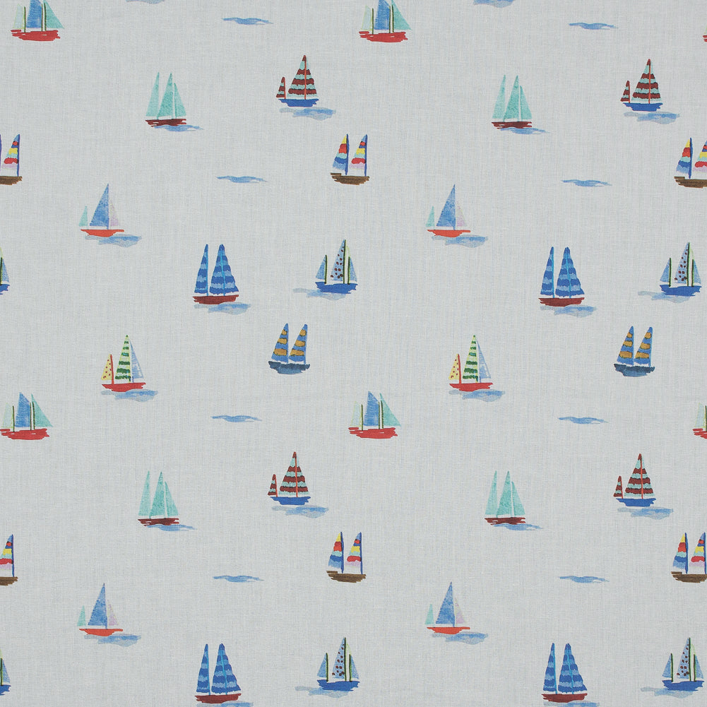 Cotton Voile - White and Blue Sailboats - Manu's Peace Print - Mood Exclusive Surya Collection