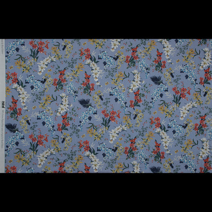 Cotton Voile - Florals on White and Blue Stripes - Ganesh's Epiphany Print - Mood Exclusive Surya Collection