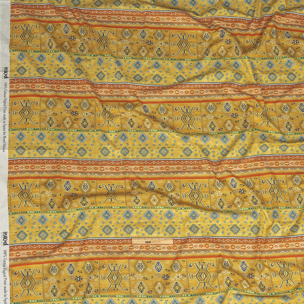 Cotton Voile - Yellow Geometric Stripes - Vishnu's Freedom Print - Mood Exclusive Surya Collection