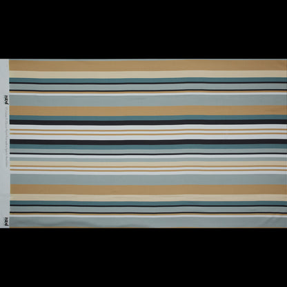Stretch Cotton Sateen - Blue and Beige Stripes - Krishna's Meditation Print - Mood Exclusive Surya Collection