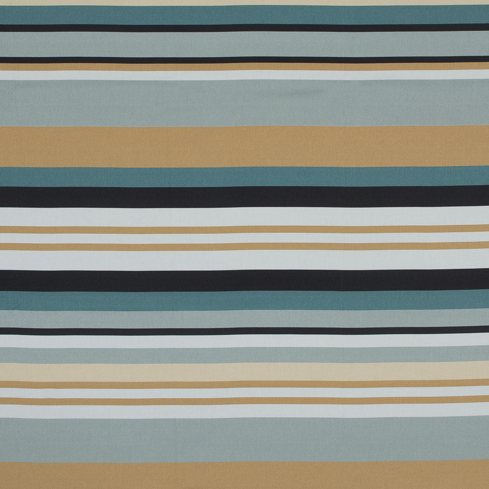 Stretch Cotton Sateen - Blue and Beige Stripes - Krishna's Meditation Print - Mood Exclusive Surya Collection