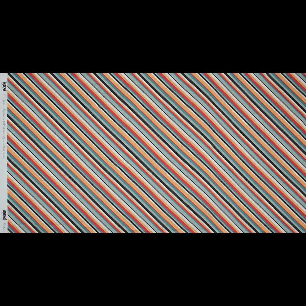 Stretch Cotton Sateen - Orange and Blue Diagonal Stripes - Prajapati's Gift Print - Mood Exclusive Surya Collection - Full