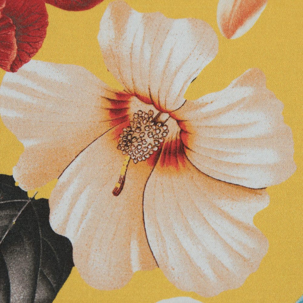 Satén de algodón elástico - Estampado floral amarillo - Estampado de la determinación de Maharudra Shiva - Colección Surya exclusiva de Mood