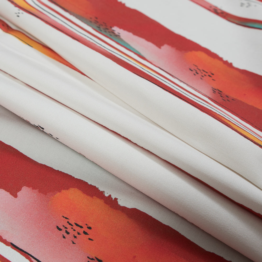 Stretch Cotton Sateen - Red Painterly Stripes - Saraswati's Knowledge Print - Mood Exclusive Surya Collection - Folded