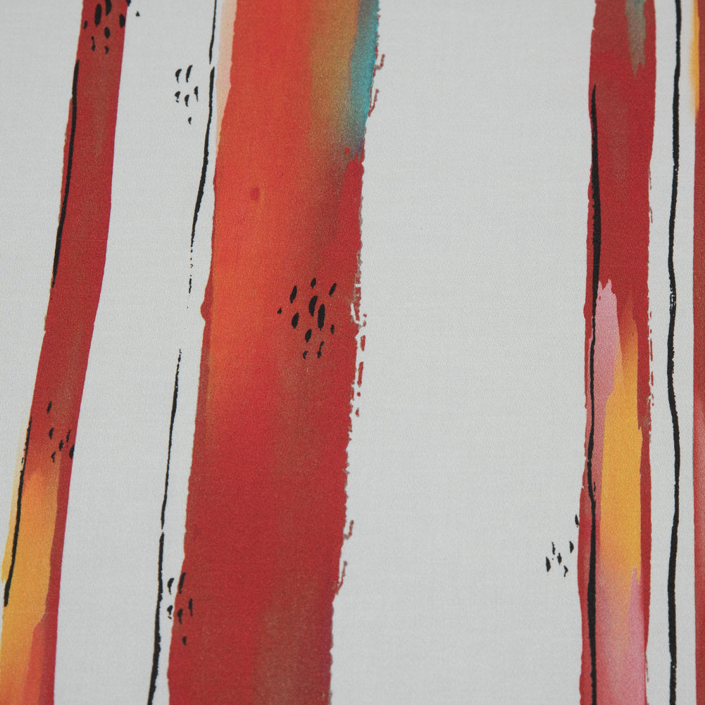 Stretch Cotton Sateen - Red Painterly Stripes - Saraswati's Knowledge Print - Mood Exclusive Surya Collection - Detail