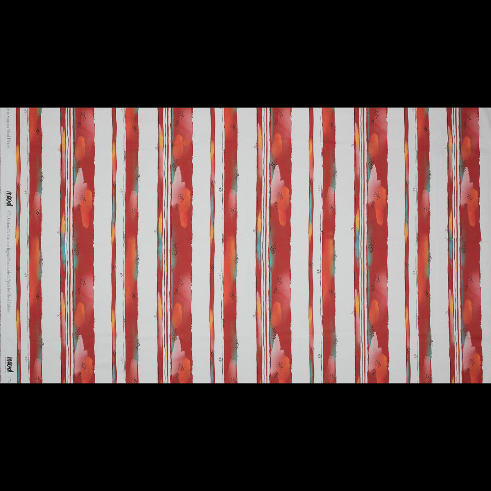 Stretch Cotton Sateen - Red Painterly Stripes - Saraswati's Knowledge Print - Mood Exclusive Surya Collection - Full