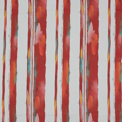 Stretch Cotton Sateen - Red Painterly Stripes - Saraswati's Knowledge Print - Mood Exclusive Surya Collection