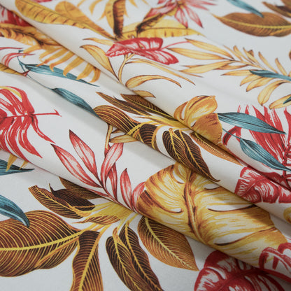 Satén de algodón elástico - Hojas rojas y amarillas - Estampado Tenacidad de Vishnu - Colección Surya exclusiva de Mood