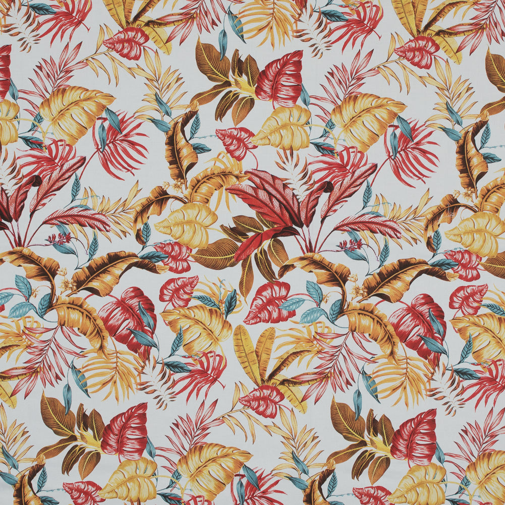 Stretch Cotton Sateen - Red and Yellow Leaves - Vishnu's Tenacity Print - Mood Exclusive Surya Collection