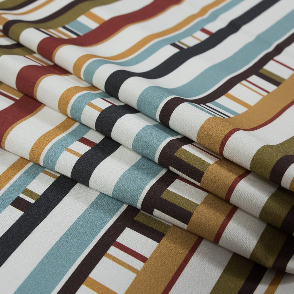 Stretch Cotton Sateen - Olive, Blue and Red Stripes - Sadashiva's Benevolence Print - Mood Exclusive Surya Collection