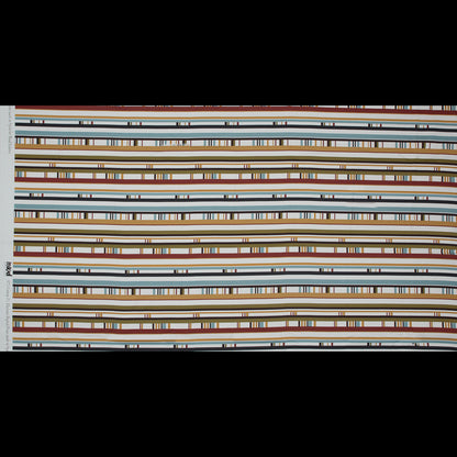 Stretch Cotton Sateen - Olive, Blue and Red Stripes - Sadashiva's Benevolence Print - Mood Exclusive Surya Collection