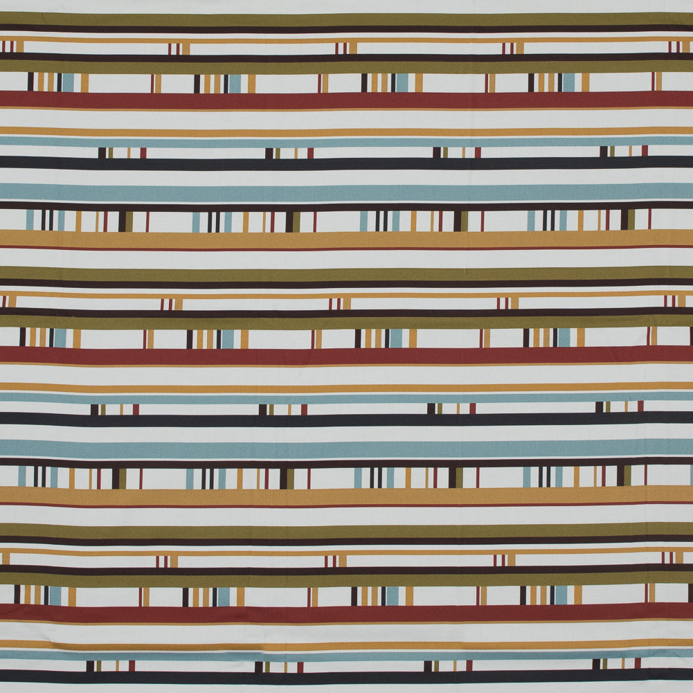 Stretch Cotton Sateen - Olive, Blue and Red Stripes - Sadashiva's Benevolence Print - Mood Exclusive Surya Collection