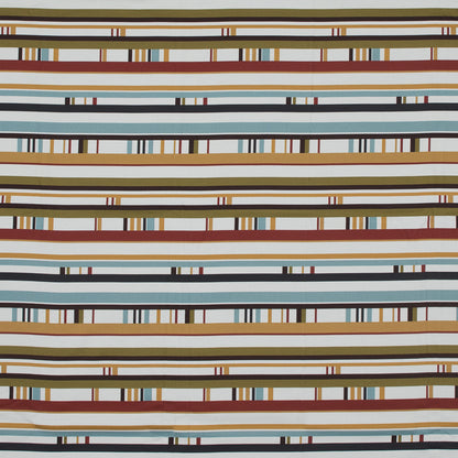Stretch Cotton Sateen - Olive, Blue and Red Stripes - Sadashiva's Benevolence Print - Mood Exclusive Surya Collection
