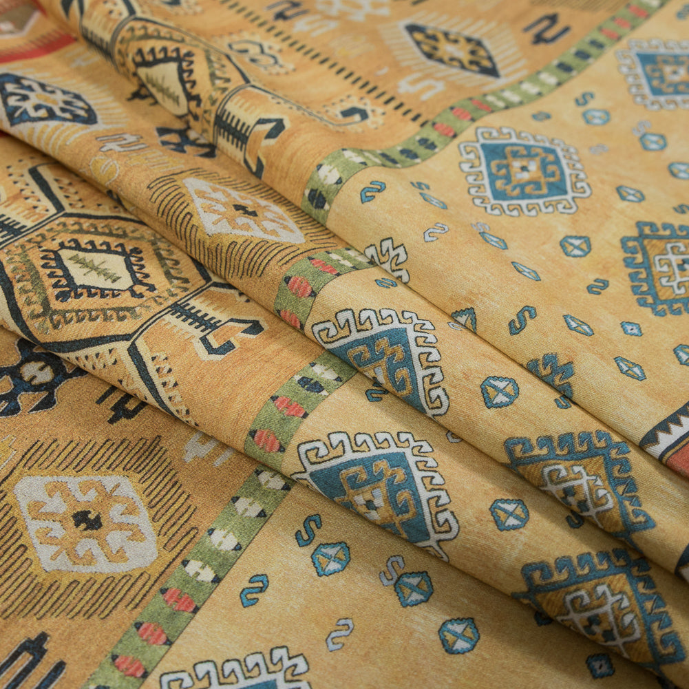 Stretch Cotton Sateen - Yellow Geometric Stripes - Vishnu's Freedom Print - Mood Exclusive Surya Collection