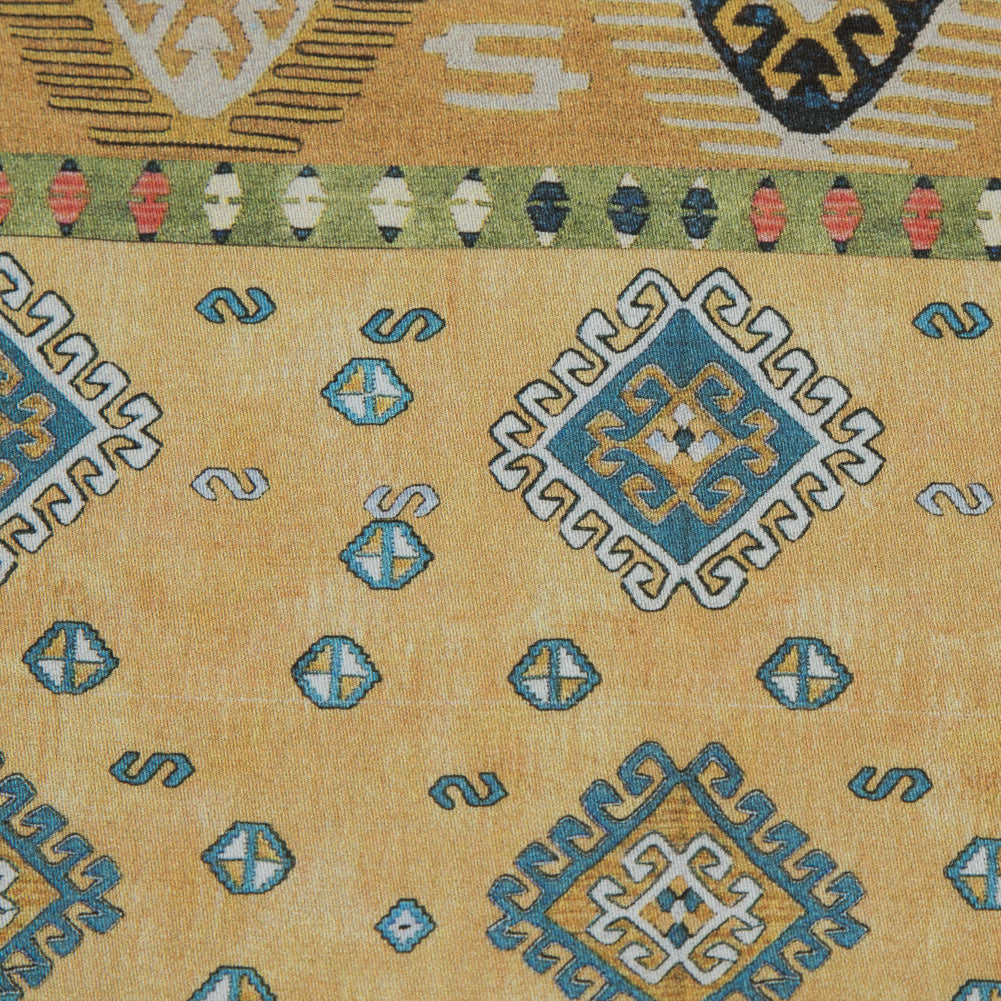 Stretch Cotton Sateen - Yellow Geometric Stripes - Vishnu's Freedom Print - Mood Exclusive Surya Collection