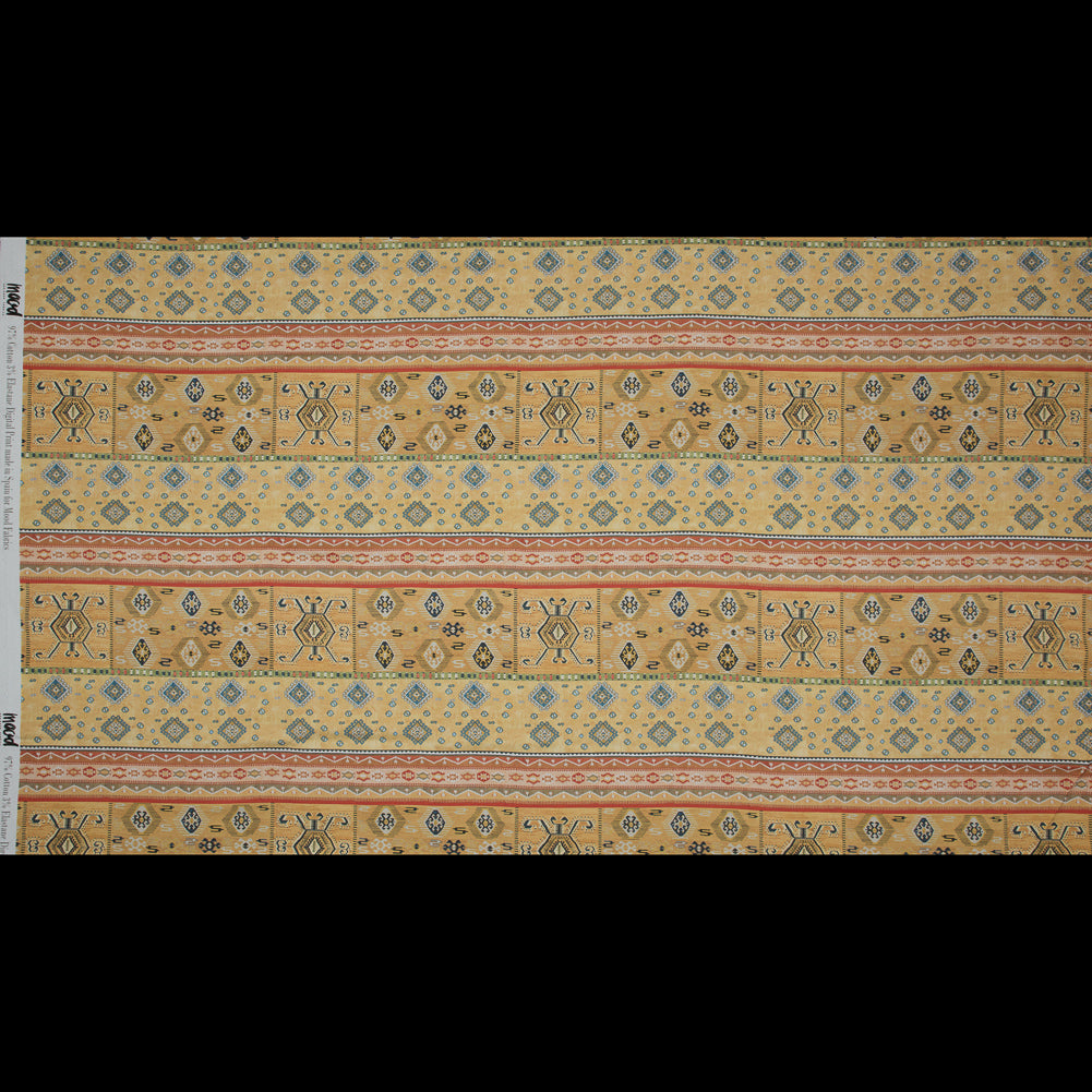Stretch Cotton Sateen - Yellow Geometric Stripes - Vishnu's Freedom Print - Mood Exclusive Surya Collection