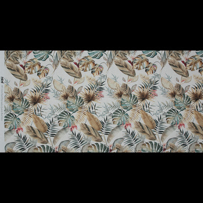 Cotton Voile - White Tropical Leaves - Efficacy of Contentment Print - Mood Exclusive Key Largo Collection