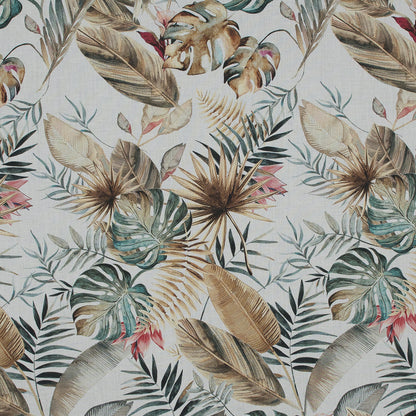 Cotton Voile - White Tropical Leaves - Efficacy of Contentment Print - Mood Exclusive Key Largo Collection