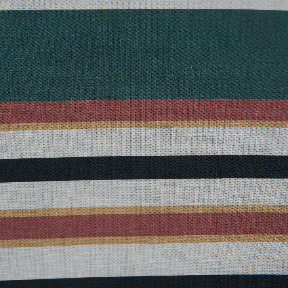 Cotton Voile - Green and Brown Stripes - Reverence of Youth Print - Mood Exclusive Key Largo Collection - Detail