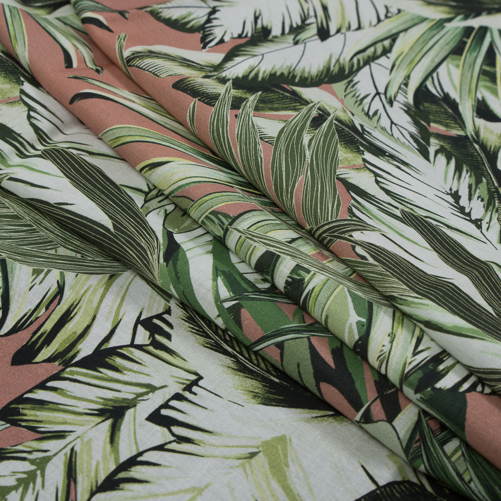 Voile de algodón - Hojas de palma rosas y verdes - Estampado Triunfo de la Claridad - Colección exclusiva Key Largo de Mood