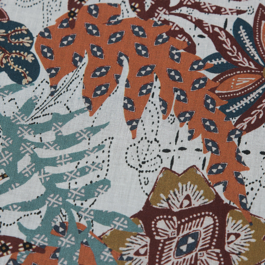 Cotton Voile - White and Orange Floral - Vitality of Admiration Print - Mood Exclusive Key Largo Collection
