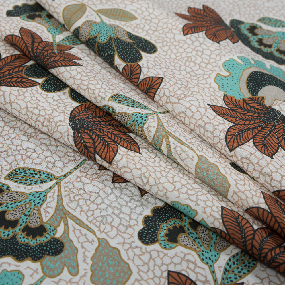 Cotton Voile - Red and Aqua Jacobean Floral - Sophistication of Change Print - Mood Exclusive Key Largo Collection - Folded