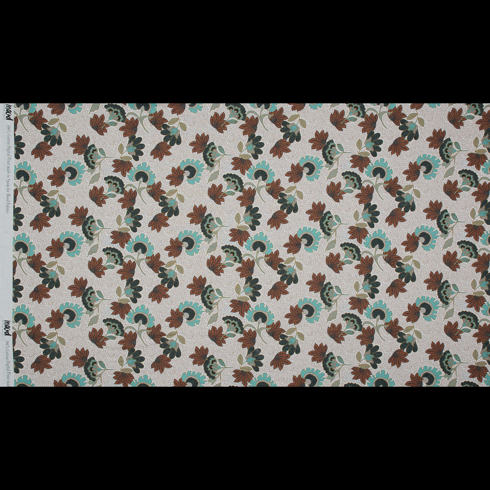 Cotton Voile - Red and Aqua Jacobean Floral - Sophistication of Change Print - Mood Exclusive Key Largo Collection - Full
