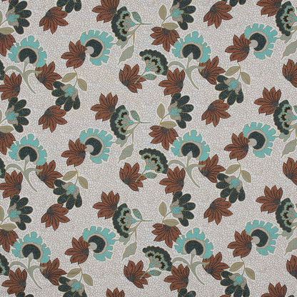 Cotton Voile - Red and Aqua Jacobean Floral - Sophistication of Change Print - Mood Exclusive Key Largo Collection