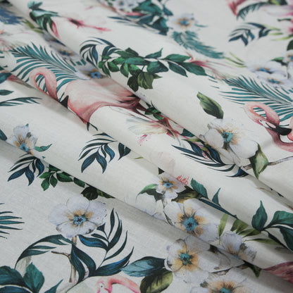 Cotton Voile - White Flamingos and Leaves - Balance of Unity Print - Mood Exclusive Key Largo Collection