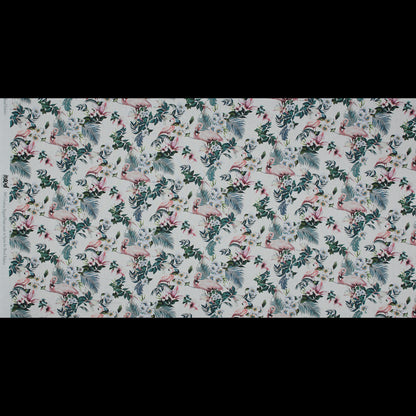 Cotton Voile - White Flamingos and Leaves - Balance of Unity Print - Mood Exclusive Key Largo Collection