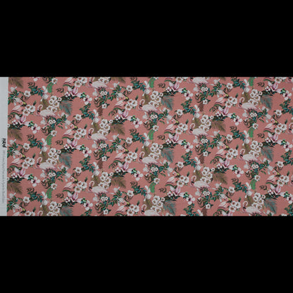 Cotton Voile - Salmon Flamingos and Leaves - Balance of Unity Print - Mood Exclusive Key Largo Collection