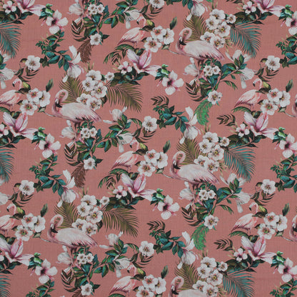 Cotton Voile - Salmon Flamingos and Leaves - Balance of Unity Print - Mood Exclusive Key Largo Collection