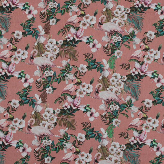 Cotton Voile - Salmon Flamingos and Leaves - Balance of Unity Print - Mood Exclusive Key Largo Collection
