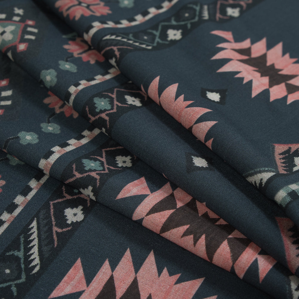 Cotton Voile - Charcoal and Pink Geometric Stripes - Wholeness of Stability Print - Mood Exclusive Key Largo Collection