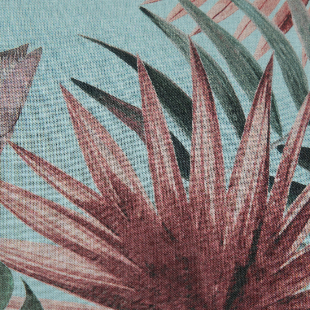Cotton Voile - Aqua Tropical Leaves - Efficacy of Contentment Print - Mood Exclusive Key Largo Collection