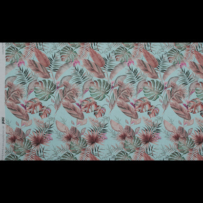 Cotton Voile - Aqua Tropical Leaves - Efficacy of Contentment Print - Mood Exclusive Key Largo Collection