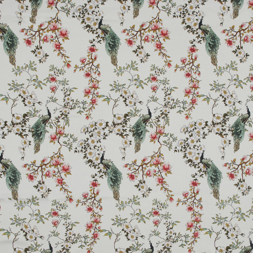 Stretch Cotton Sateen - White Floral - Dignity of Enlightenment Print - Mood Exclusive Key Largo Collection