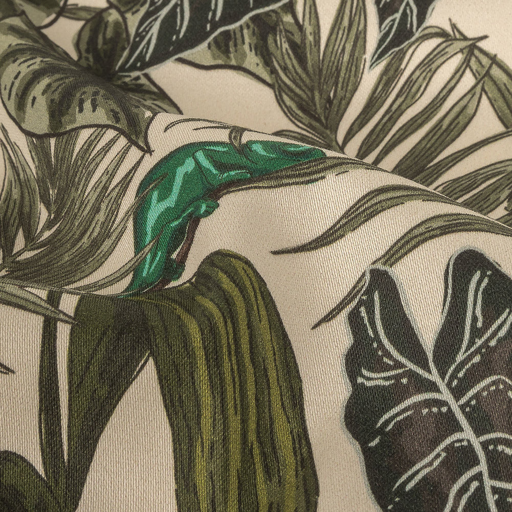 Stretch Cotton Sateen - Green Foliage - Botanical Curiosity Print - Mood Exclusive Key Largo Collection