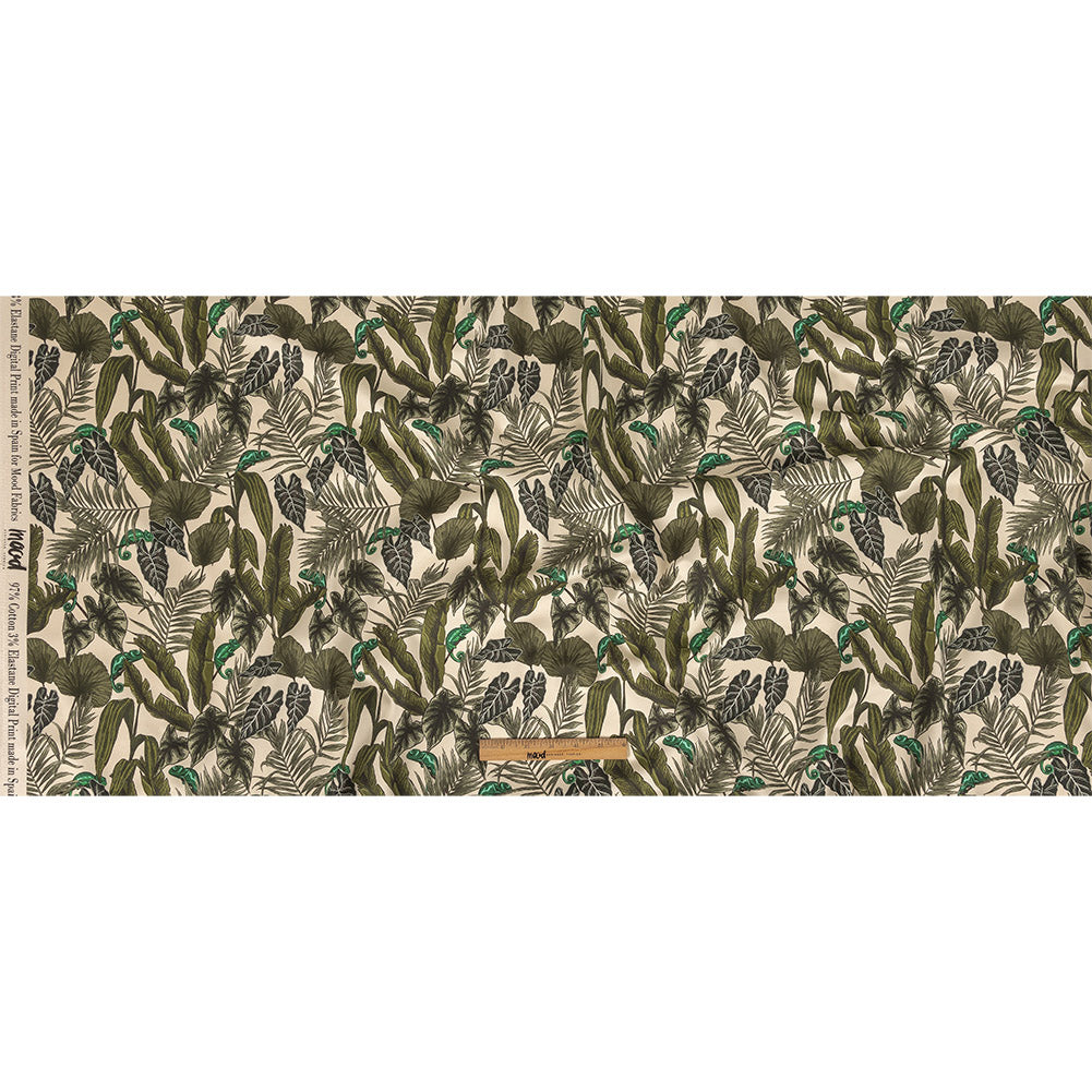 Stretch Cotton Sateen - Green Foliage - Botanical Curiosity Print - Mood Exclusive Key Largo Collection