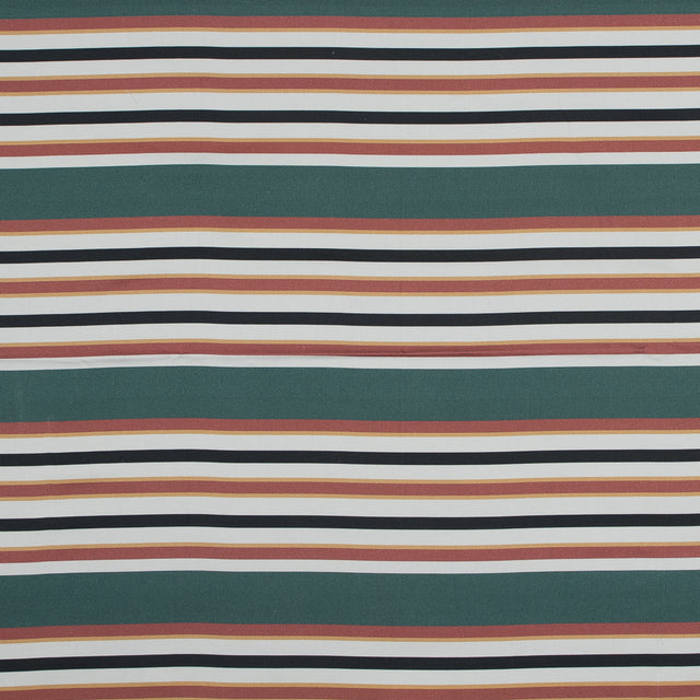 Stretch Cotton Sateen - Green and Brown Stripes - Reverence of Youth Print - Mood Exclusive Key Largo Collection